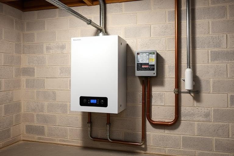 Modern tankless water heater installed on a wall